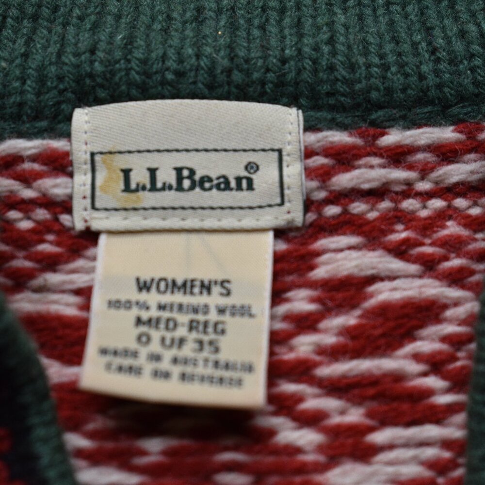 LL Bean Women’s vintage Fairisle red merino wool sweater Holiday Sz M - Picture 7 of 7